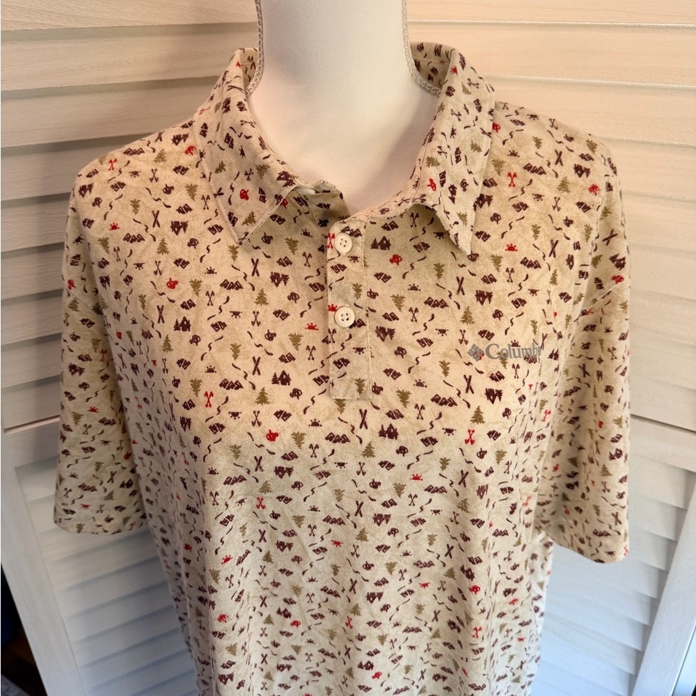 Columbia Men's XL Beige “Outdoor” Patterned short sleeve Polo Shirt